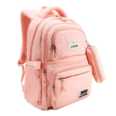 Pink Emboss schooltassen rugzak Nylon polyester materiaal met potloodkas